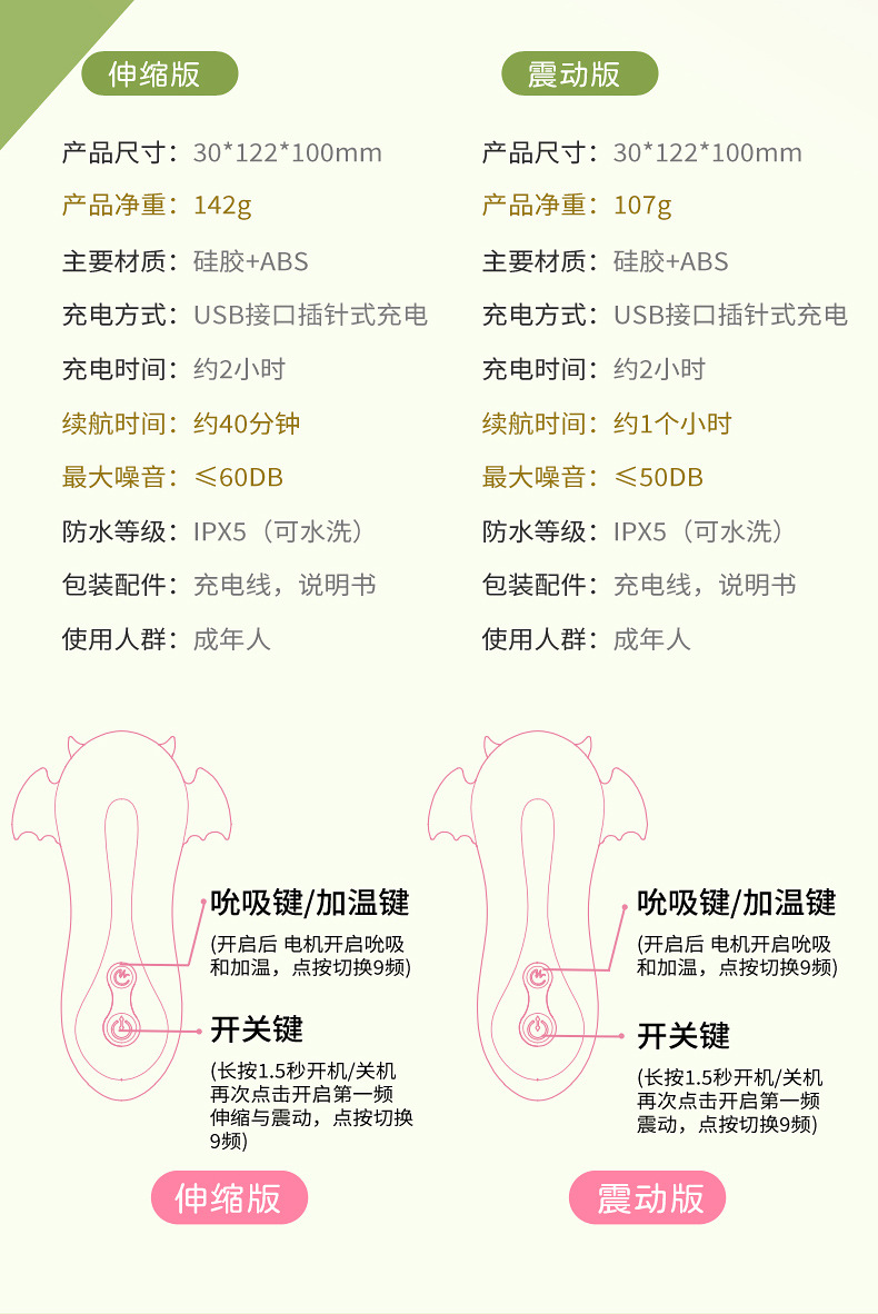 小恶魔穿戴遥控加热吸吮伸缩震动棒(粉红) 17