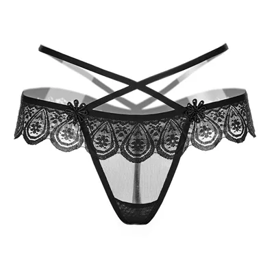 Seductive lace stretch sheer bondage strap thong TR2152