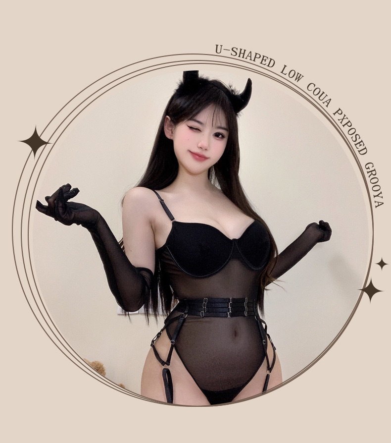 レッドメッシュコルセットボディスーツ（手袋・ストッキング付き）08