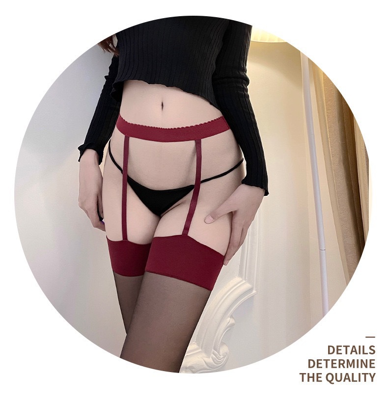 Red-edged Suspender Black Stockings (One Piece) 05