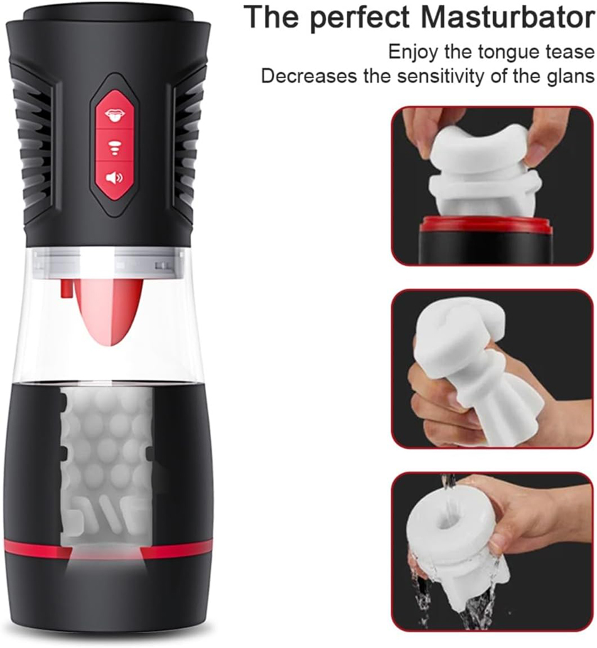 Dual-Action Auto Tongue Licking & Suction Masturbation Cup 03