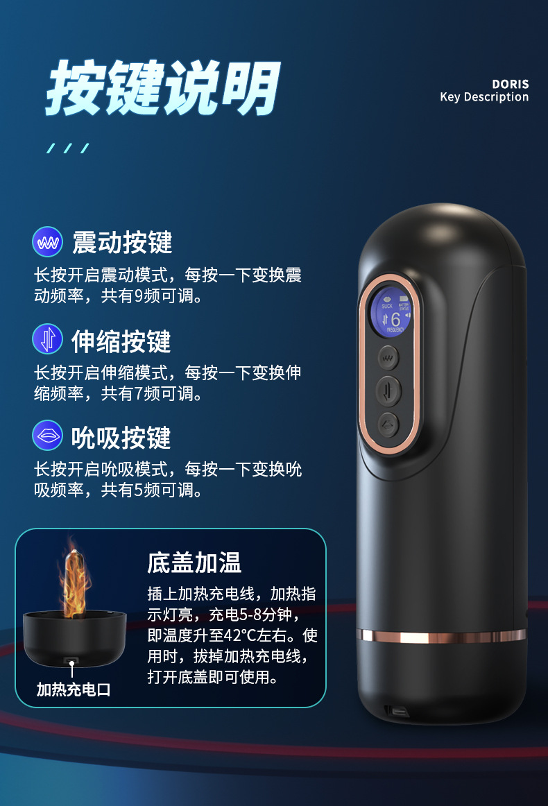 桃麗絲伸縮吮吸震動發音加溫飛機杯 黑色 12