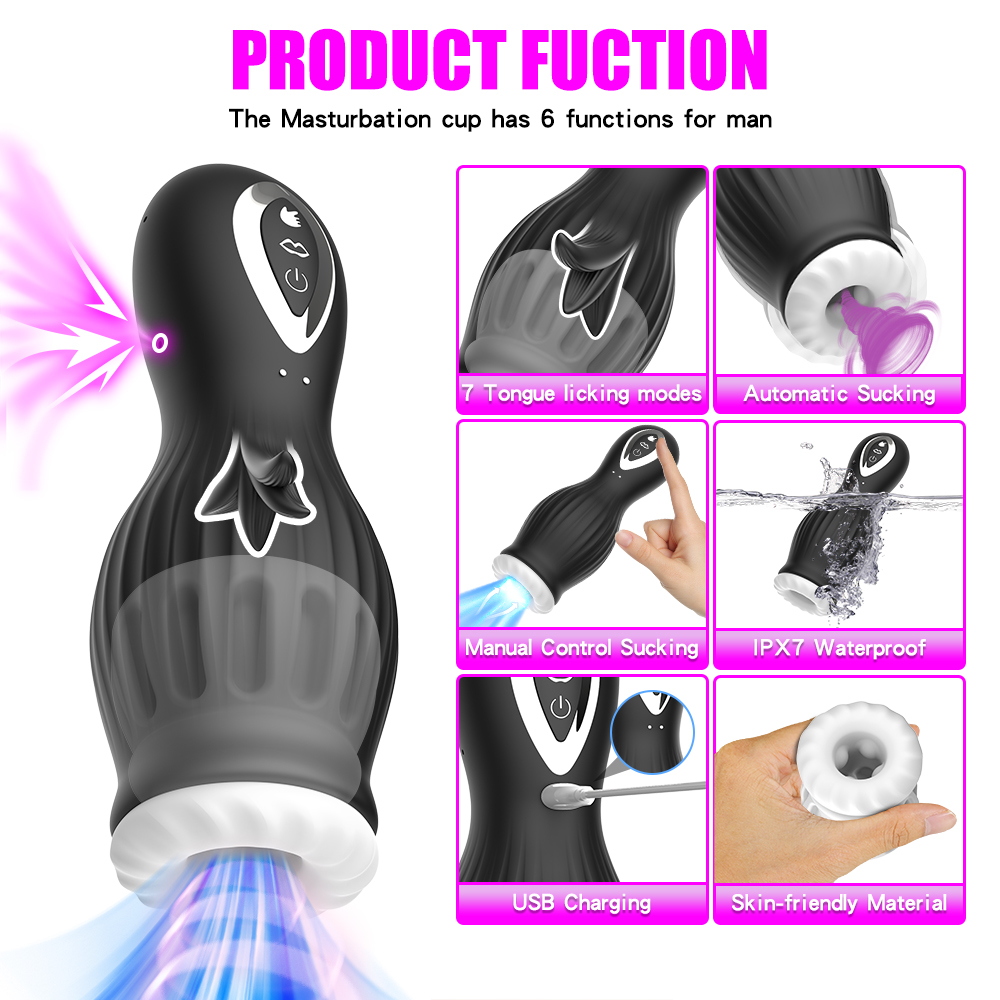 Dragon Lick Tongue Vibrating & Suction Masturbation Cup (Black) 01