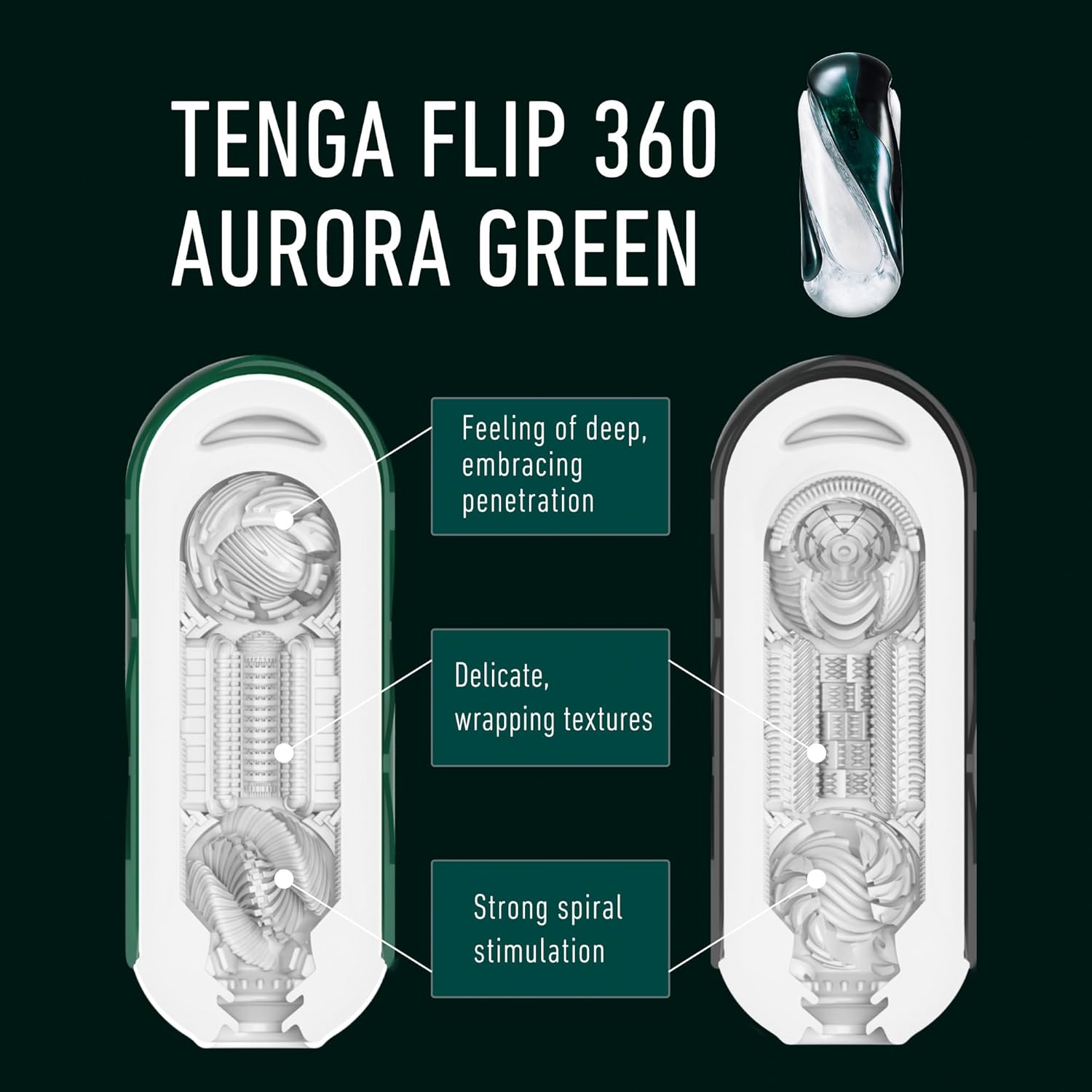 Tenga Flip 360 Aurora Green Reusable Masturbation Cup 03