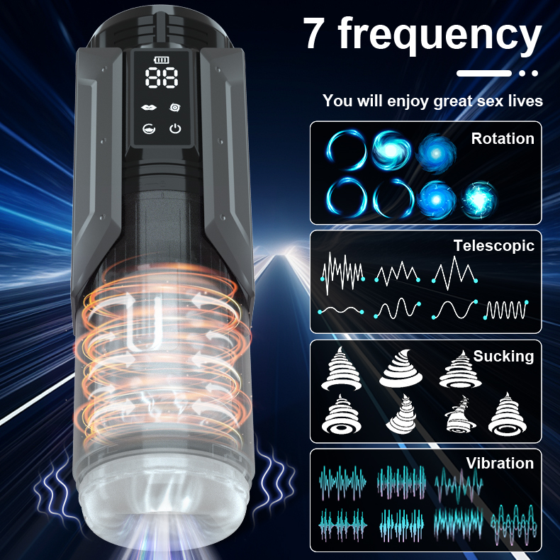 Mecha Dual-Vibration Thrusting Rotating & Suction Masturbation Cup (D11B Black) 02