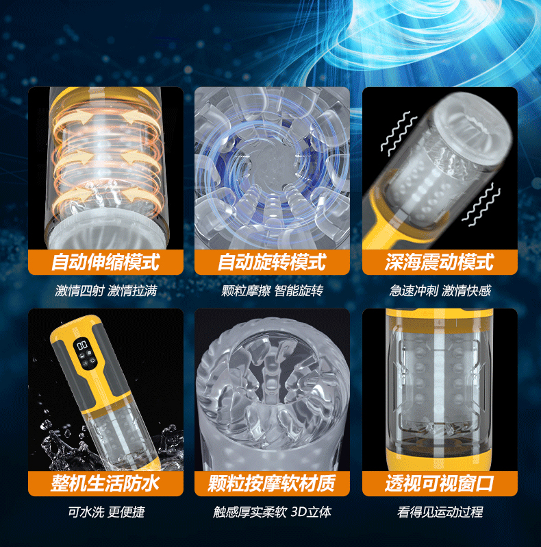 伸縮旋轉雙震動星際飛機杯(D08C)黃色 07